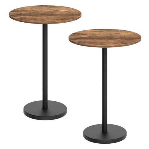 YATINEY Bar Table, Round Bar Table Set of 2, Counter Height Table, Pub Cocktail Table, Metal Frame, for Bistro, Dining Room, Living Room, Terrace, Rustic Brown and Black BT05L2BR