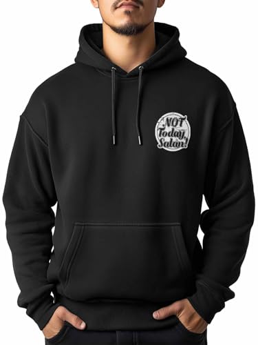 Hoodies for Men NOT TODAY SATAN Street Art Printed Sweatshirt Drawstring Long Sleeve Streetwear Hooded Pullover with Pocket S Black