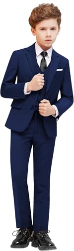 Happy Planet Boys Suit for Boys 5 Pcs Size 16 Ring Bearer Party Suit Wedding Festival Costume Slim Navy Blue Suits for Boys Full Dress Kids Suit Boys Formal Suit Dark Blue Suit