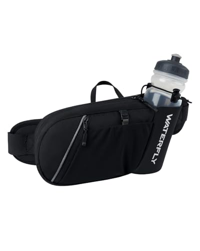 WATERFLY Fanny Pack Waist Bag: Hiking Water Bottle Holder with Strap Waist Pack for Women Men Hydration Hip Packs for Running Walking Traveling-Black