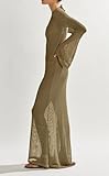 Saodimallsu Womens Crochet Cover Ups Long Sleeve Sexy Mesh Backless Knit Swimsuit Coverup Beach Maxi Dress Khaki