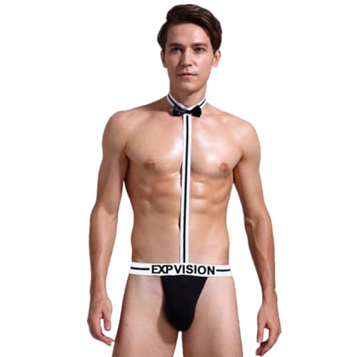 Men's Sexy Underwear, Bow Tie Briefs Pouch Thong, Mens Low-Rise Lingerie, Premium Cotton Comfort Stretch Jockstrap Black Sexy Men's Underwear Sexy Thong Jockstrap (Black)