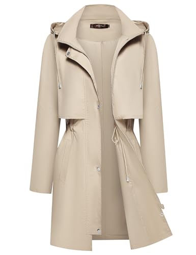 Bloggerlove Womens Rain Jacket Waterproof Active Outdoor Trench Raincoat with Hood Lightweight Windbreaker
