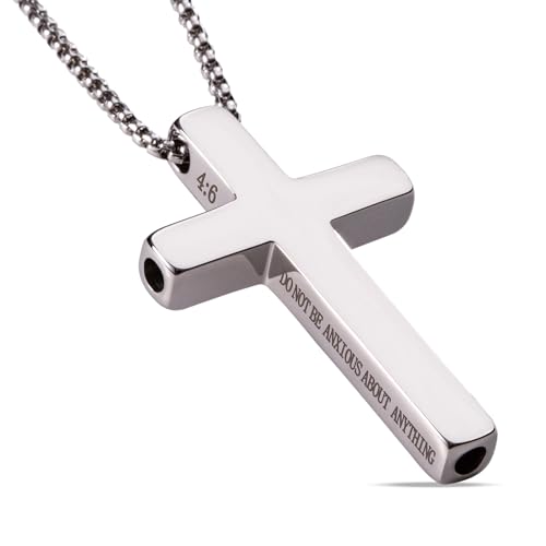 FUNPAR Cross Breathing Necklace for Anxiety Relief and Relaxation, Breathlink Design Quit Smoking Aid, Stainless Steel Mindfulness Tool to Calm, Stylish Wellness Gift for Adults(Silver 4:6)