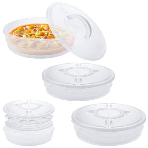 QTLCOHD 3 Pack 12 Inch Plastic Pie Carrier with Lid and Handle 2 Compartments Pie Food Storage Container Reusable Pizza Slice Keeper for Leftover Pizza Cake Cheesecake Tortilla