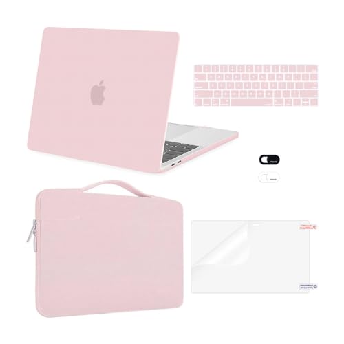 MOSISO Compatible with MacBook Pro 13 inch Case M2 2025, 2024, 2023-2016 A2338 M1 A2251 A2289 A2159 A1989 A1708 A1706, Plastic Hard Case&Bag&Keyboard Skin&Webcam Cover&Screen Protector, Rose Quartz