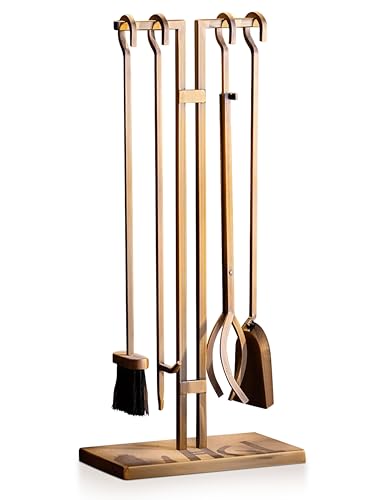 2WAYZ FLAMELY 5-Piece Fireplace Tools Set - Includes Fire Poker, Shovel, Brush, Tongs, Stand - Heavy-Duty Fireplace Accessories and Fire Tools for Indoor or Outdoor Use