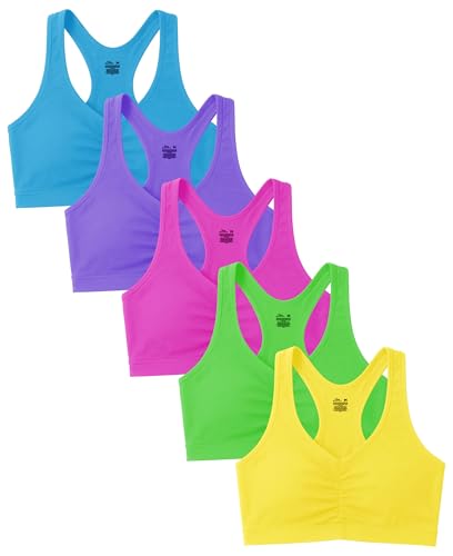 Sexy Basics Women's Cotton Spandex Racer Back Bra | 4 Way Stretch Pullover Workout Sport Bras (Multi-Pack)