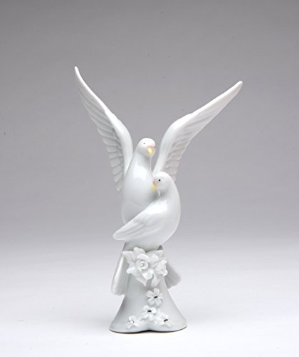 Cosmos Gifts 50044 Fine Porcelain White Double Doves with Rose Cake Topper Figurine, 5-1/4" H