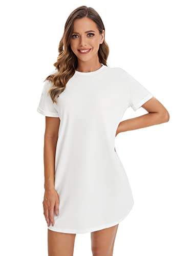 Milumia Women Casual Short T Shirt Dress Short Sleeve Straight Mini Tee Shirt Dress White Small