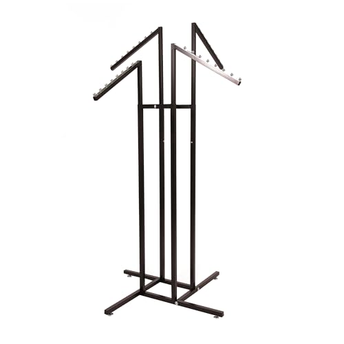 SSWBasics Black 4 Way Adjustable Clothing Rack with Slanted Arms - Retail Clothing Rack Display - Adjustable Height Arms from 48" to 72" Perfect for Clothing Stores