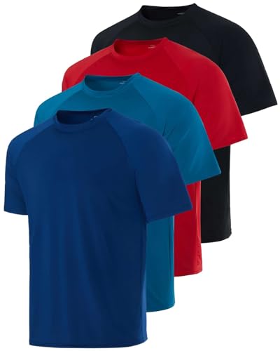 4 Pack Rash Guard for Men Swim Shirts Mens Short Sleeve Sun Shirt SPF Uv Protection Swimming Rashguard Water Swimwear Pool UPF 50