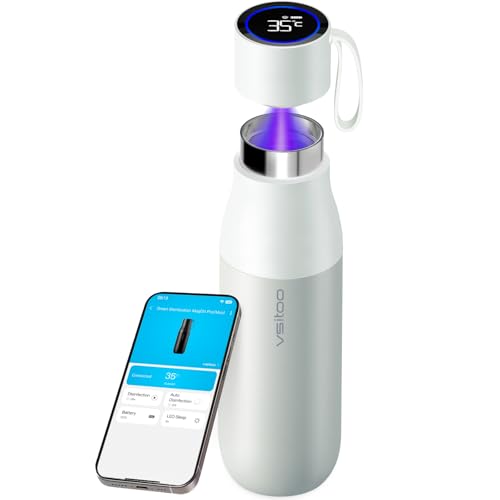 Vsitoo 15 oz Smart Self-Cleaning Water Bottle,Stainless Steel Vacuum Flask,BPA-Free, One-Touch Clean,30-Day Battery, Magnetic Charging,Portable Thermos for Travel,Gym or Office,White