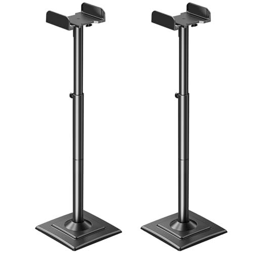 MOUNTUP Universal Speakers Stands Pair 34" to 43.3" Height Adjustable Holds Bookshelf Speakers Satellite Speakers Up to 11LBS Cable Concealing 1 Pair Spring-Loaded Plate Extends to 10" MU9138 Black