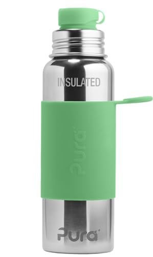 Pura Insulated Stainless Steel 22oz Sport Water Bottle | BPA Free & Plastic Free Silicone Sleeve & Spill Proof Lid for Kids & Adults - Moss