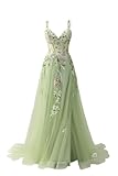 Oidkalad Women's Lace Applique Spaghetti Straps Pageant Celebrity Evening Dress Pageant Gala Party Gown Green