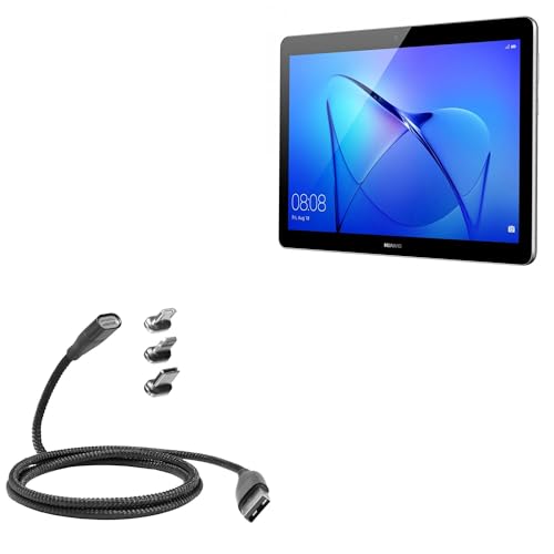 BoxWave Cable Compatible with Huawei MediaPad T3 7.0 - MagnetoSnap PD AllCharge Cable (100W), Magnet Charging Braided USB Type-C Micro - Jet Black