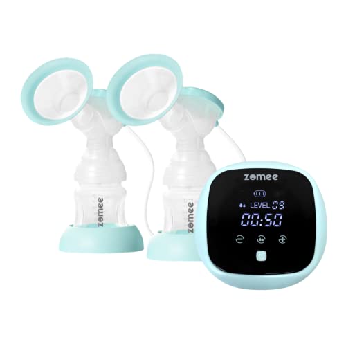 Zomee Z1 Double Electric Breast Pump | Milk Flow Stimulating Massage Mode and 9 Suction Levels | LCD Screen Portable Hospital Grade Wearable Breast Pump