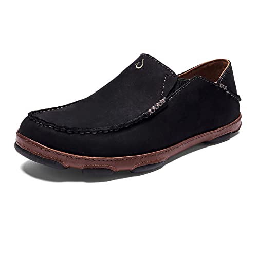 OLUKAI Moloa Men's Premium Leather Shoes, Easy Slip On & Off Design, Casual & Versatile Loafer, Drop-in Heel & Enhanced Traction, Ray/Toffee, 10