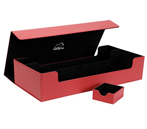THE GORILLA CASE Card Deck Box, Card Deck Case, Deck Card Box, Leather Large Size Fit 550 Plus Sleeved Cards Compatible with single/double sleeved toploader MTG TCG CCG (Dark Red)