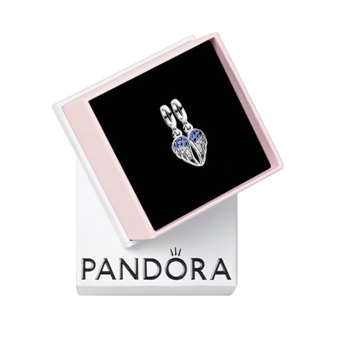 PANDORA Sparkling Splittable Angel Wings Dangle Charm - Compatible Me Moments - Sterling Silver with Blue Man-Made Crystals - Gift for Her - With Gift Box