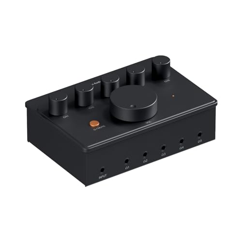 Fosi Audio PH05 5-Channel Headphone Splitter Amplifier, Mini Headphones Amp for Music Studio, Audio Sharing, Podcast Monitor, Supports 16-300 Ohm High Impedance IEM with 12V Power Adapter