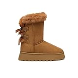 Bernal Mid-Calf Snow Boots for Women Platform Faux Fur Boots Slip-On Warm Comfortable Ankle Outdoor Shoes (Brown 7.5)