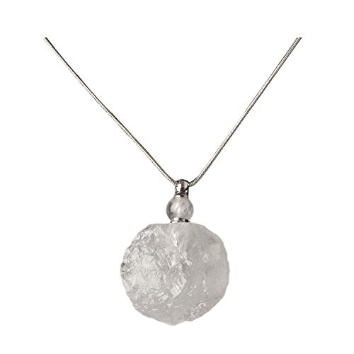 AMOYSTONE Natural Crystal Perfume Necklace Women Long Necklace Clear Quartz Gemstone Perfume Essential Oil Diffuser Bottle Pendant, 1P Irregular Unpolished