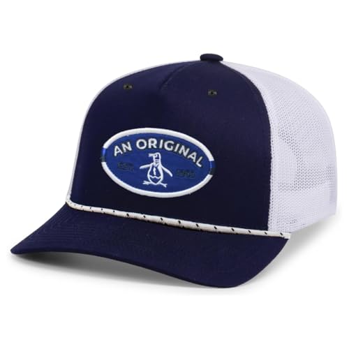 Original Penguin Fashion Logo Patch Rope Adjustable Mesh Trucker Snapback Hat (US, Alpha, One Size, Black Iris)