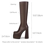 wetkiss Platform Knee High Boots Women Brown Platform Boots for Women Brown Gogo Boots Women's Knee-high Boots Chunky Boots for Women Long Boots 70s Boots Tall Boots Stretch Leather Square Toe Boots