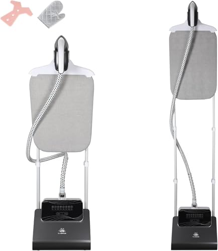 1500W Standing Clothes Steamer with Adjustable Ironing Board, 90 Min Steam Time, 8 Steam Levels, 2.5L Tank - Professional Garment Steamer, dark grey