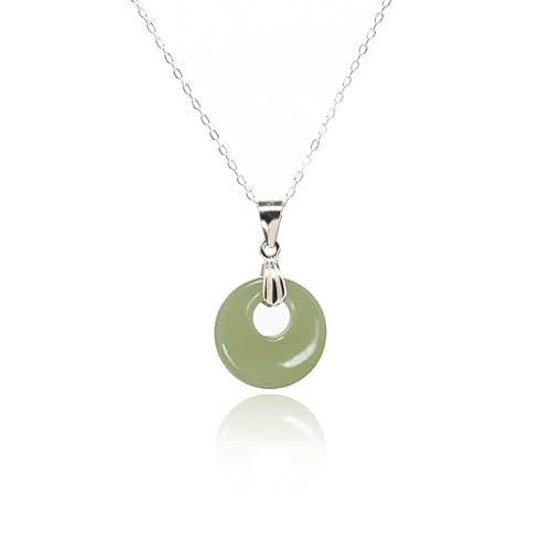 Lucky Green Jade Pendants Silver Necklace Jewelry for Women Handmade Genuine Hetian Jade 925 Sterling Silver Simple Classic Style Bring Good Fortune Great Gift for Her