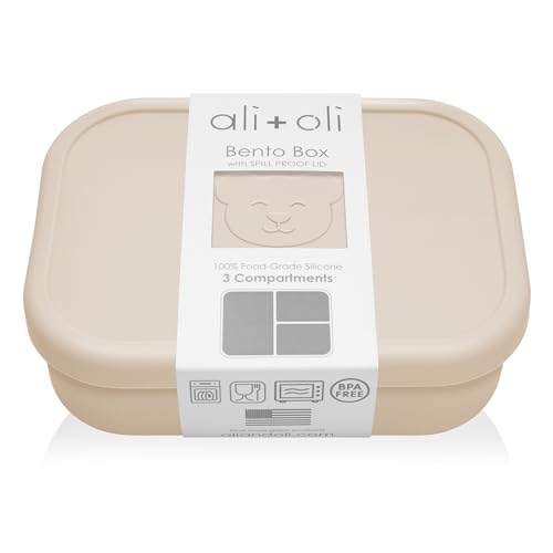 Ali+Oli Silicone Bento Box (Coconut) Lunch Box for Kids, Toddlers, Preschoolers & Adults | BPA-Free and Spill-Proof | Ideal for School, and On-the-Go Meals| Perfect for Lunch, Snacks, and Meals