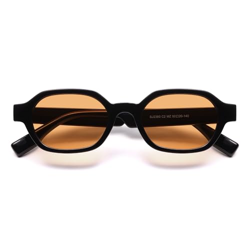 SOJOS Retro Polarized Hexagon Sunglasses for Women Men, UV400 Trendy Rectangle 70s 80s 90s Shades SJ2389,Black/Orange