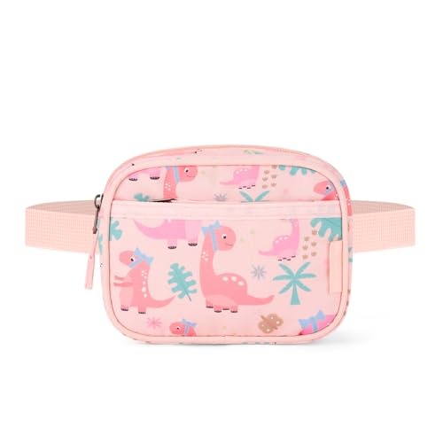 Choco Mocha Toddler Fanny Pack for Girls Kids Fanny Pack 2-4 Years Old Toddler Belt Bag Little Girls Waist Pack, Dinosaur Pink