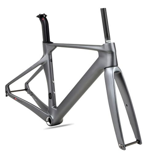 700C Carbon Road Bike Frameset 43.5cm / 46cm / 48cm / 50cm / 52cm / 54CM / 56CM Breaking Wind Racing Frame Thru Axle Frame 12×100MM 12×142MM Disc Brake Frame Internal Routing(Dark Grey,52cm)