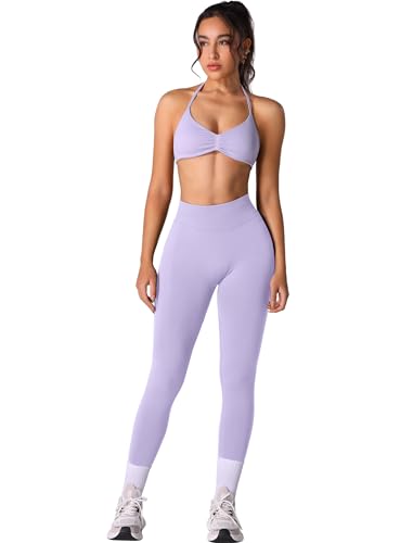 ABOCIW Workout Sets for Women 2 Piece Impact Strappy Sports Bra Scrunch Butt Lifting High Waist Leggings Sets Active Wear Gym Yoga Outfits #1 Lilac Medium