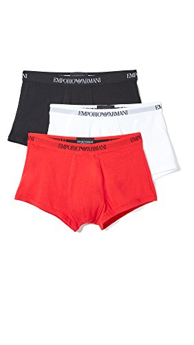 Emporio Armani Men's 3-Pack Cotton Trunks, Black/White/Red, Medium