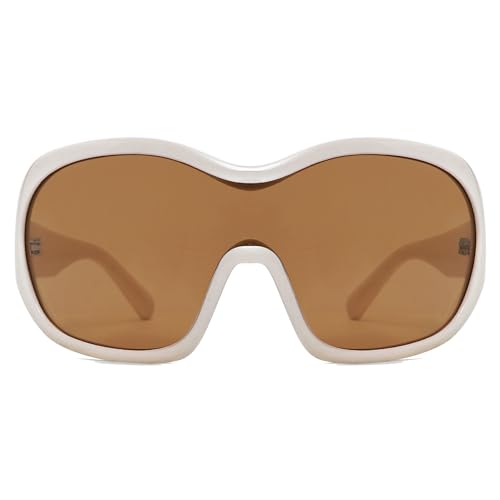 Oversized Trendy Wrap Around Sunglasses for Women Men - Cool Concert White shades 2000s Retro Round Big Shield Glasses