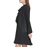 DKNY Women's Long Sleeve Tie Neck Pleated Shift Dress, True Black, 12