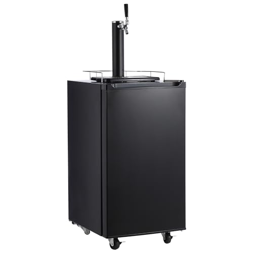 PioneerWorks Beer Kegerator, Single Tap Draft Beer Dispenser, Full Size Stainless Steel Keg Refrigerator With Drip Tray, CO2 Cylinder, 32°F- 50°F Temperature Control