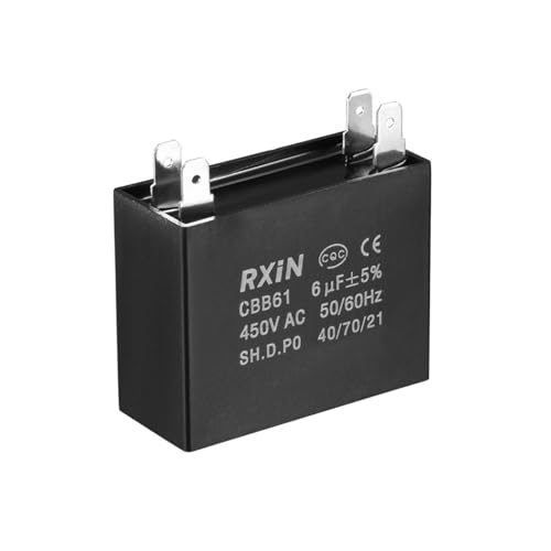 BOXONLY CBB61 6uF Ceiling Fan Capacitor 450V AC 40/70/21 ±5% 50/60Hz Cylinder 47x20x37.5mm with Double Insert Metalized Polypropylene Film Capacitors for Water Pump Motor Generator,1 PCS