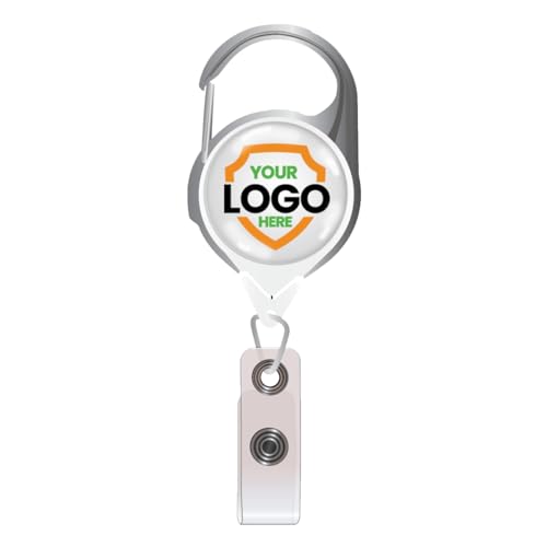Bulk 25 Pack - Carabiner Custom Badge Reels Retractable - Personalized Badge Reels with No Twist ID Clip for Nurses, Teachers - Customize with Logo, Brand Name or Design by Specialist ID (White)
