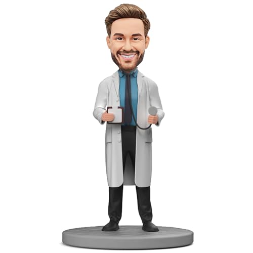 MYBOBBLE Custom Bobbleheads, Custom Doctor Bobbleheads - Male Doctor with Stethoscope and Medical Record Book,Fully Customizable with Polymer Clay,Personalized Bobbleheads Best Gifts for Someone