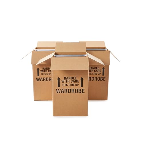 Amazon Basics Wardrobe Clothing Moving Boxes with Bar, 3 Pack, Brown, 20" x 20" x 34"