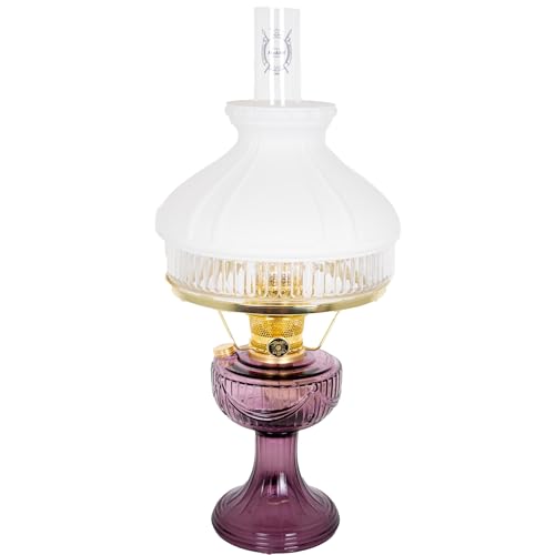 Aladdin Amethyst Lincoln Drape Table Oil Lamp with White Glass Shade, Brass