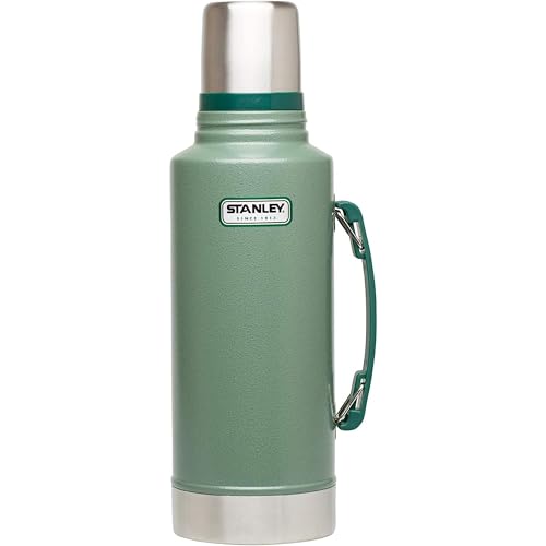 Stanley Heritage Classic Vacuum Bottle with Handle 2.0 qt | Wide Mouth with Leakproof Cup Lid | Keep Drinks Hot or Cold for Travel | Insulated Stainless Steel Thermos | BPA-Free | Hammertone Green