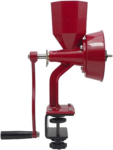WONDERMILL Hand Grain Mill Red Wonder Junior Deluxe- Manual Grain Mill and Grain Grinder for Dry and Oily Grains - Kitchen Flour Mill, Hand Crank and Spice, Corn, Wheat Stone Mill Grinder
