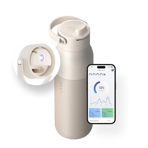 LARQ Bottle PureVis 2 23 oz - UV Water Purifier with Self-Cleaning, App Hydration Tracking, Filter Straw, Detachable Handle, Double-Wall Insulated, Mojave Dune