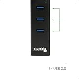 Plugable USB Hub with Ethernet, 3 Port USB 3.0 Bus Powered Hub with Gigabit Ethernet Compatible with Windows, MacBook, Linux, Chrome OS, Includes USB C and USB 3.0 Cables